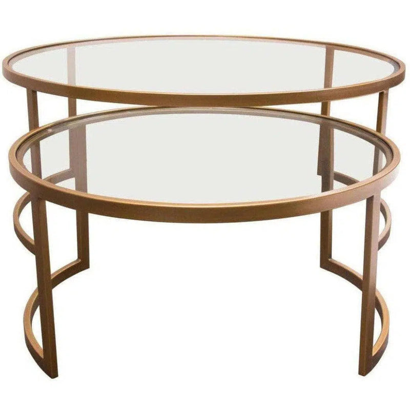 2PC Round Nesting Table Set Gold Frame Clear Glass Tops - LOOMLAN - Diamond Sofa - Coffee Tables