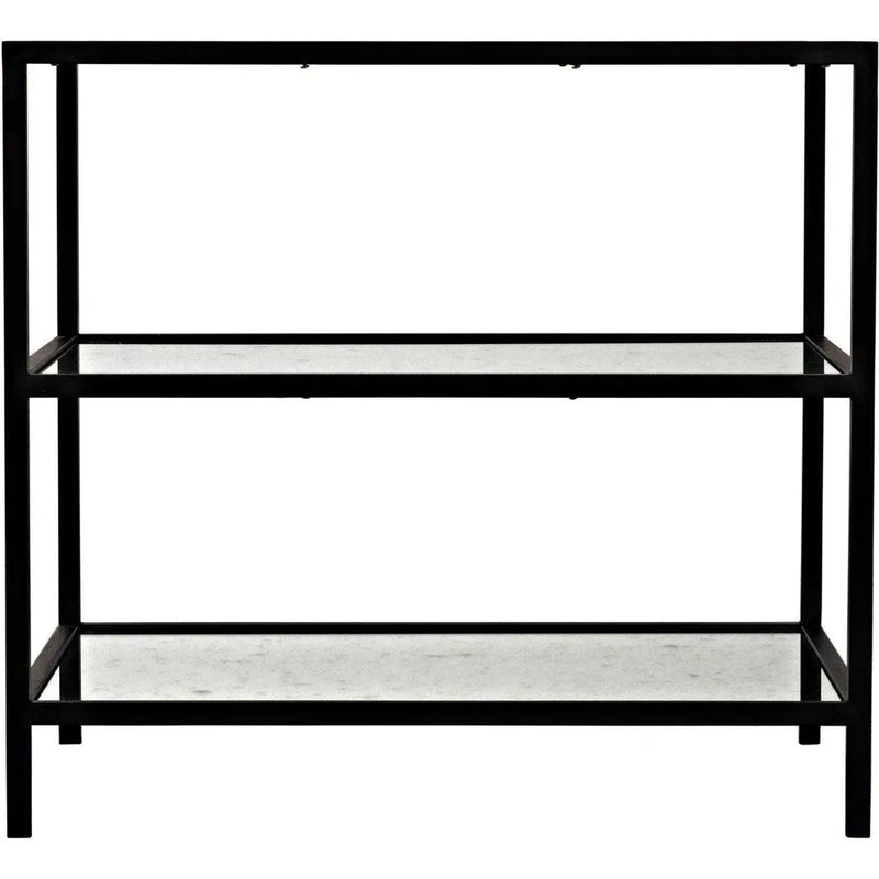 3 Tier Black Steel Rectangle Side Table Antiqued Mirror