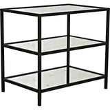 3 Tier Black Steel Rectangle Side Table Antiqued Mirror