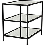 3 Tier Black Steel Rectangle Side Table Antiqued Mirror