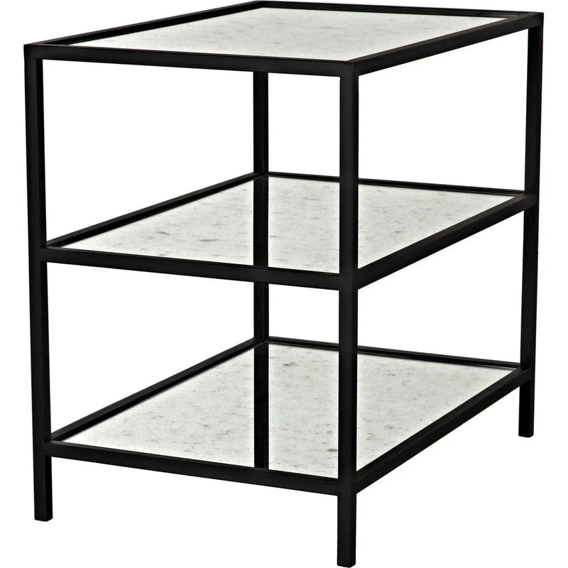 3 Tier Black Steel Rectangle Side Table Antiqued Mirror