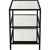 3 Tier Black Steel Rectangle Side Table Antiqued Mirror