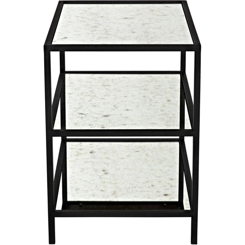 3 Tier Black Steel Rectangle Side Table Antiqued Mirror