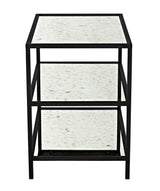 3 Tier Black Steel Rectangle Side Table with Antiqued Mirror-Side Tables-Noir-LOOMLAN