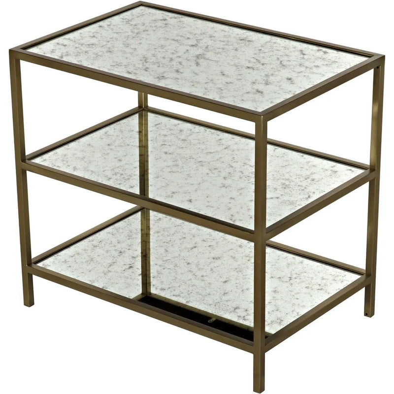 3 Tier Rectangle Side Table Antique Brass & Mirror