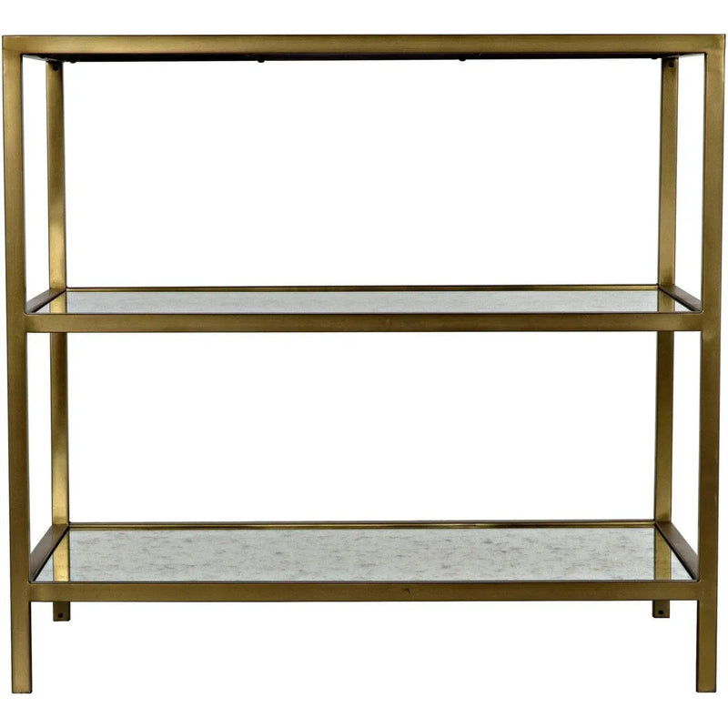 3 Tier Rectangle Side Table Antique Brass & Mirror