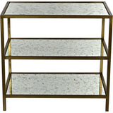 3 Tier Rectangle Side Table Antique Brass & Mirror