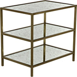 3 Tier Rectangle Side Table Antique Brass & Mirror