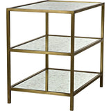 3 Tier Rectangle Side Table Antique Brass & Mirror