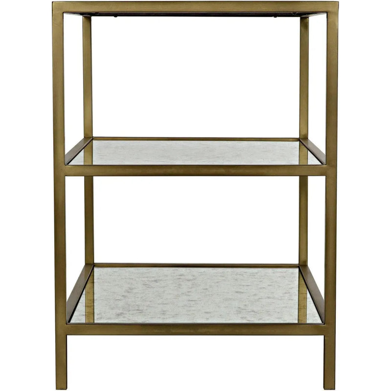 3 Tier Rectangle Side Table Antique Brass & Mirror