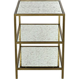 3 Tier Rectangle Side Table Antique Brass & Mirror