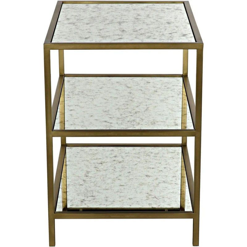 3 Tier Rectangle Side Table Antique Brass & Mirror