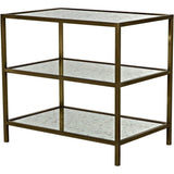 3 Tier Rectangle Side Table Antique Brass & Mirror