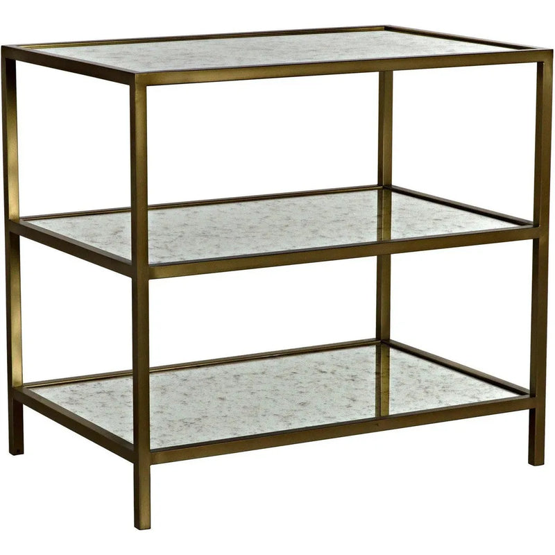 3 Tier Rectangle Side Table Antique Brass & Mirror