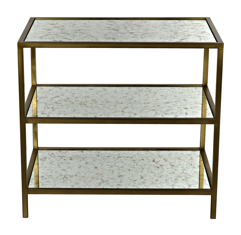3 Tier Steel Rectangle Side Table With Antique Brass and Antique Mirror-Side Tables-Noir-LOOMLAN