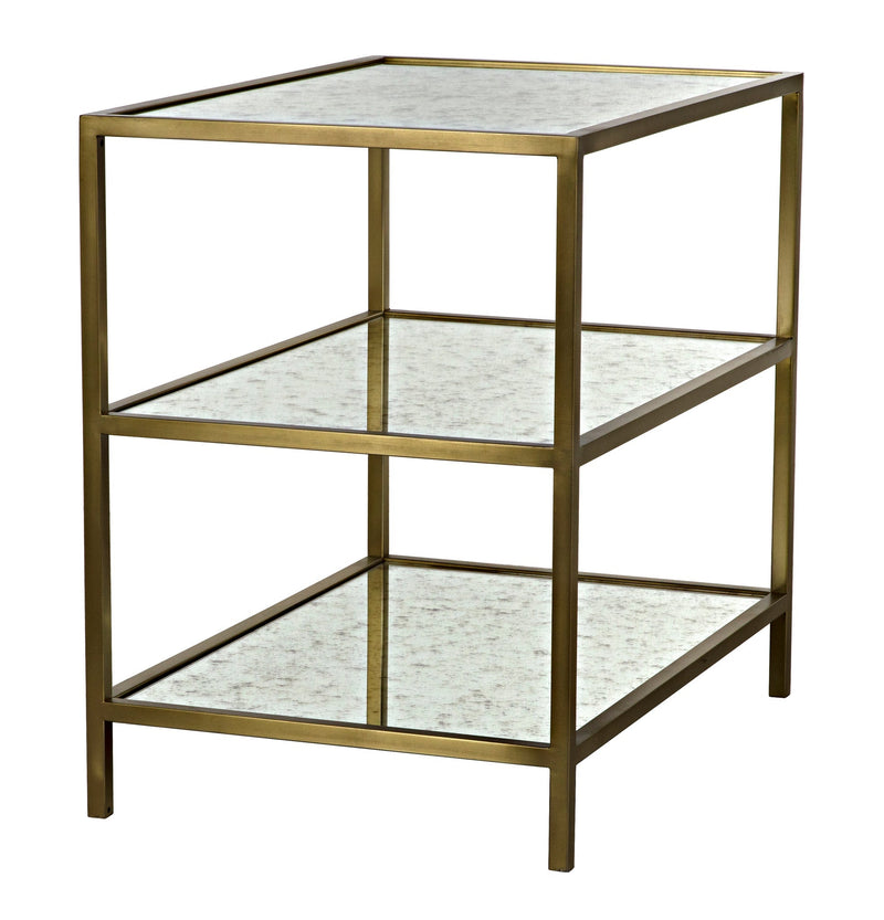 3 Tier Steel Rectangle Side Table With Antique Brass and Antique Mirror-Side Tables-Noir-LOOMLAN