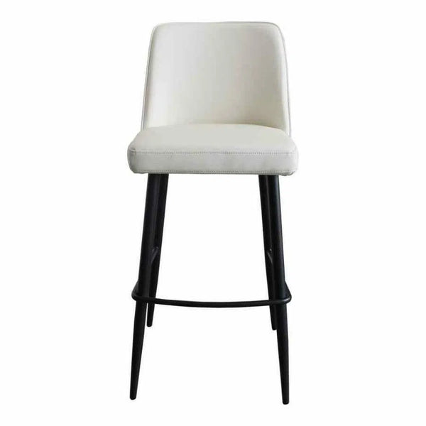 30" Bar Height Barstool Ivory Leather Seat Contemporary Bar Stools LOOMLAN By Moe's Home
