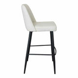 30" Bar Height Barstool Ivory Leather Seat Contemporary Bar Stools LOOMLAN By Moe's Home