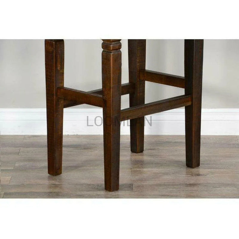 30" Dark Rustic Backless Barstool Padded Black Leather Seat Bar Stools LOOMLAN By Sunny D