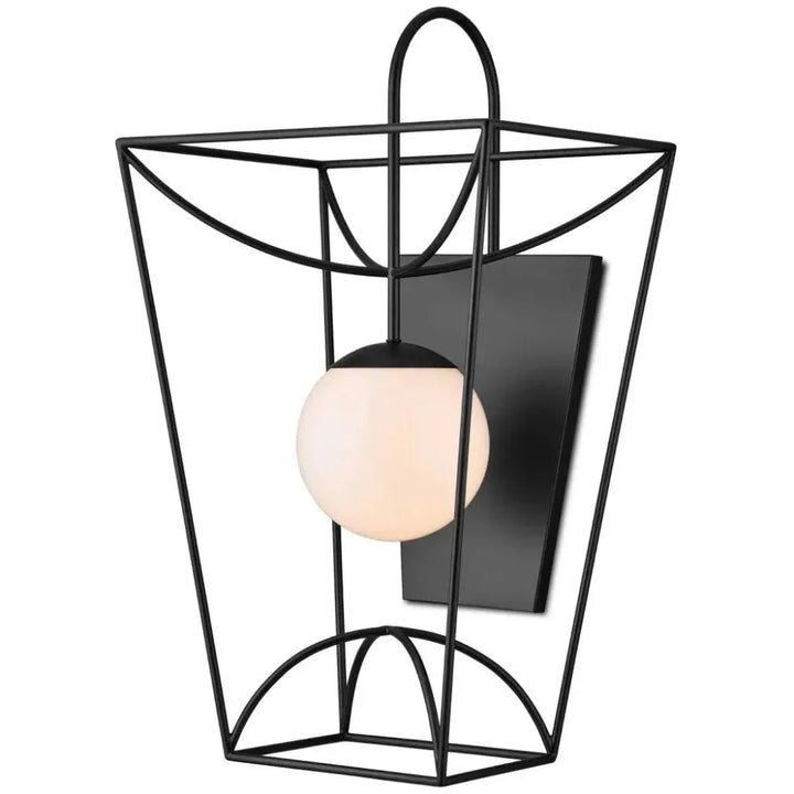 31 in. Rochefort Metal & Glass Black Wall Sconce - LOOMLAN - Currey & Co - Wall Sconces