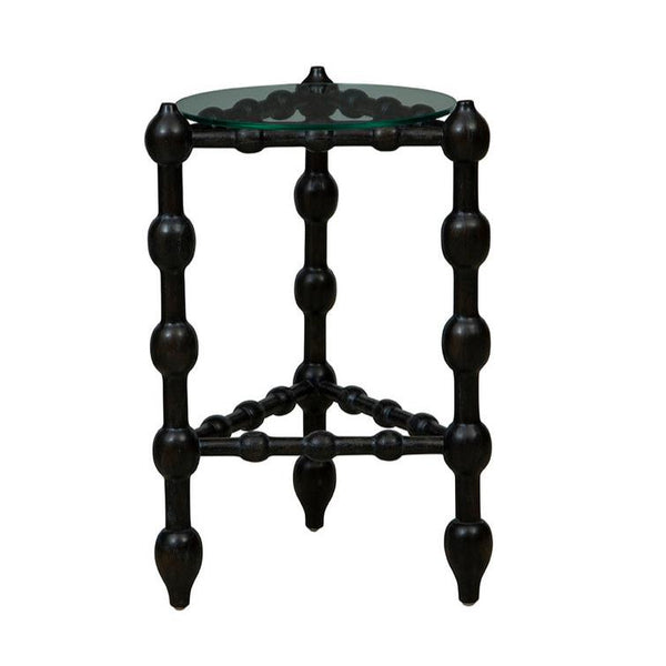 Marcos Glass Topped Wooden Round End Table