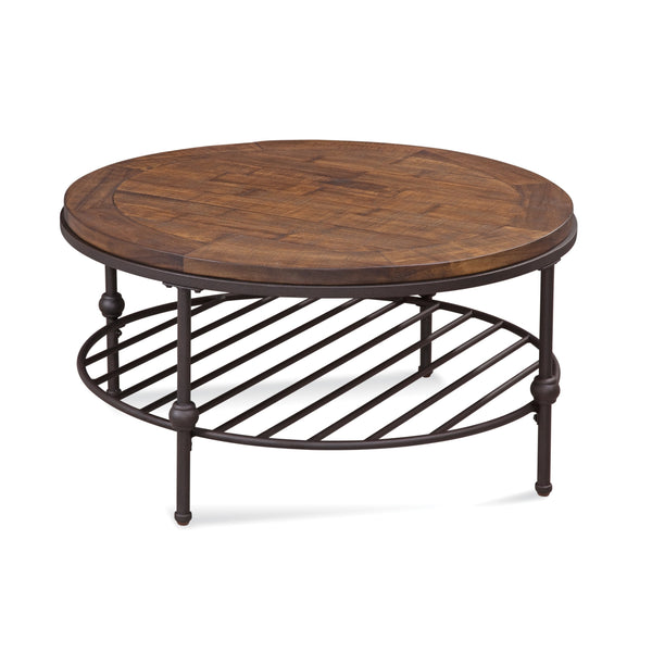 Emery Pine and Metal Brown Round Cocktail Table