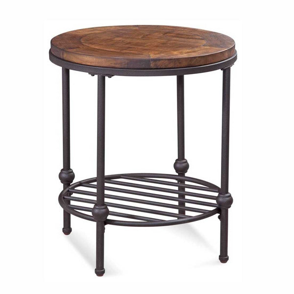 Emery Pine and Metal Brown Round End Table