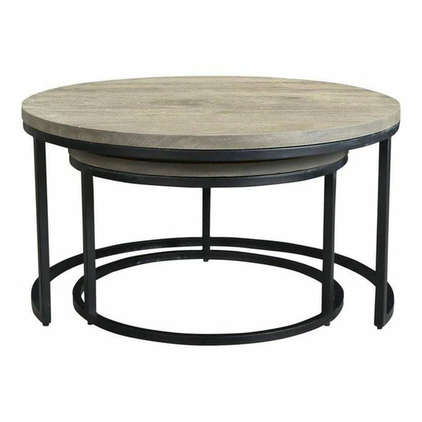 31.5 Inch Round Nesting Coffee Tables Set Grey Industrial Coffee Tables LOOMLAN By Moe's Home