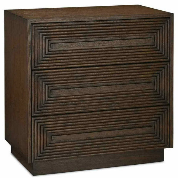 32" Brown Carved Morombe Distressed Cocoa Chest Cabinet Accent Cabinets LOOMLAN By Currey & Co