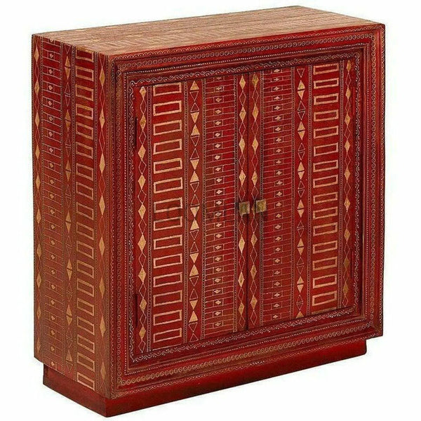32" Distressed Red and Gold Hand Painted 2 Door Accent Cabinet Accent Cabinets LOOMLAN By LOOMLAN