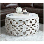 32" Mango Wood White Wash Drum Coffee Table