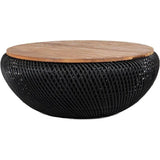 32Black Round Coffee Table Storage Wood Wood Base