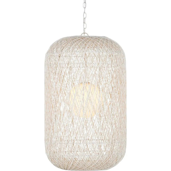 34.5 in. Cocoon Iron and Glass White Pendant - LOOMLAN - Currey & Co - Pendants