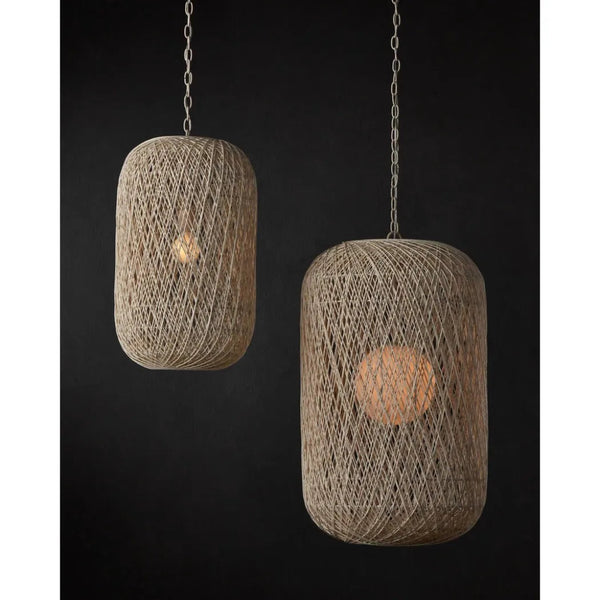 34.5 in. Cocoon Iron and Glass White Pendant - LOOMLAN - Currey & Co - Pendants