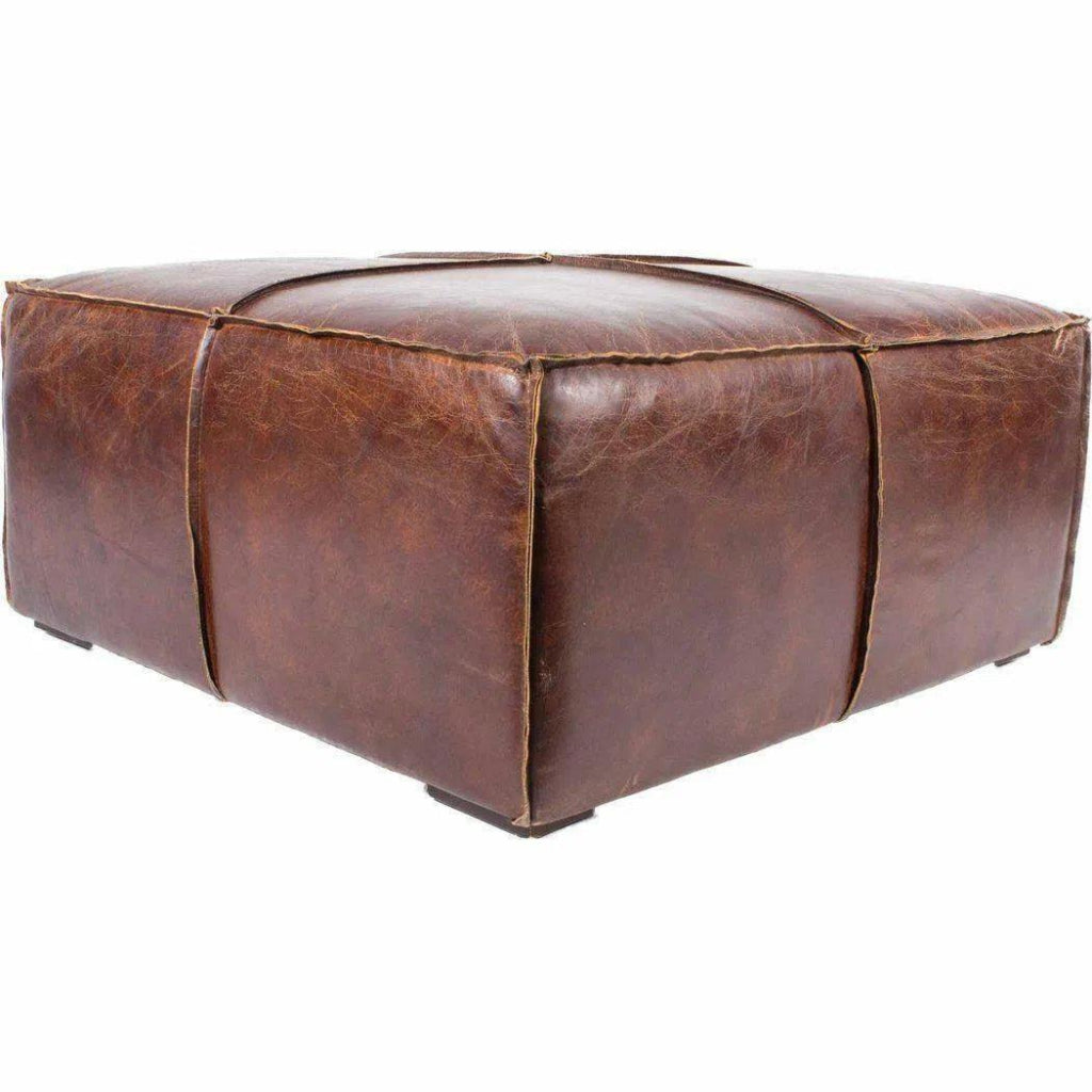 34.5 Inch Ottoman Dark Brown Leather - LOOMLAN - Moe's Home - Ottomans