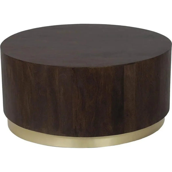 35" Brown Round Coffee Table Wood Wood Base