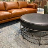 35" Round Black Leather Ottoman Coffee Table