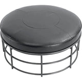 35" Round Black Leather Ottoman Coffee Table