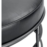 35" Round Black Leather Ottoman Coffee Table