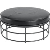 35" Round Black Leather Ottoman Coffee Table