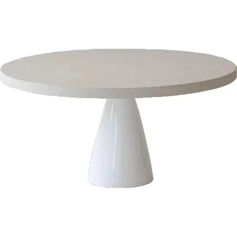 35" White Round Coffee Table Concrete Plastic Base