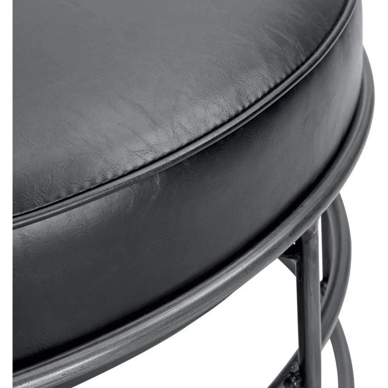 35" Round Black Leather Ottoman Coffee Table - LOOMLAN - LH Imports - Coffee Tables