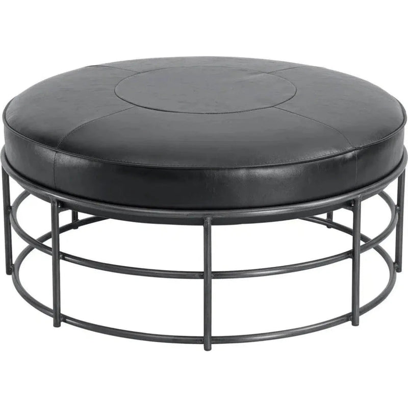 35" Round Black Leather Ottoman Coffee Table - LOOMLAN - LH Imports - Coffee Tables