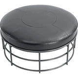 35" Round Black Leather Ottoman Coffee Table - LOOMLAN - LH Imports - Coffee Tables