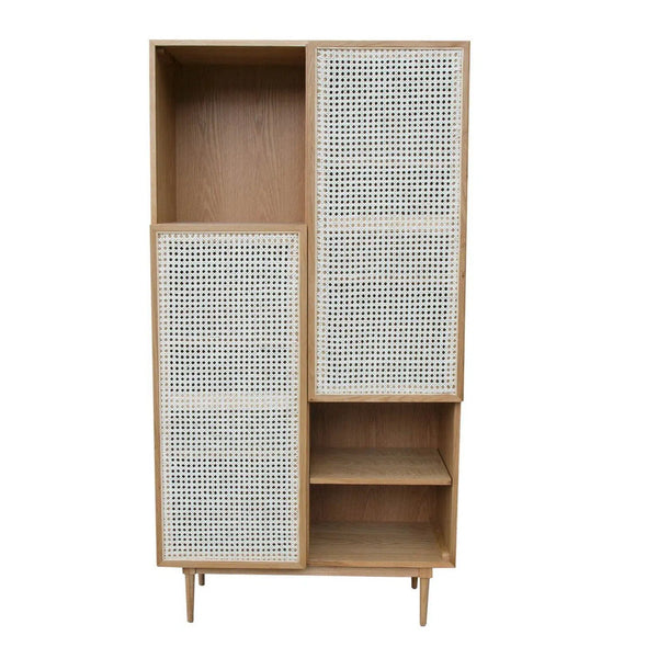 35x69" Two Tone Cane Bookcase Wood Shelves With Wood Frame Tall and Wide Bookcases LOOMLAN By LHIMPORTS