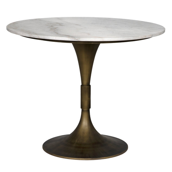 36" Jman Steel and Marble Round Dining Table With Aged Brass Finish-Dining Tables-Noir-LOOMLAN