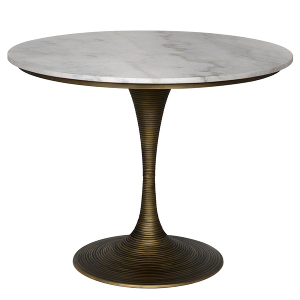 36" Joni Steel and Marble Round Dining Table With Aged Brass Finish-Dining Tables-Noir-LOOMLAN
