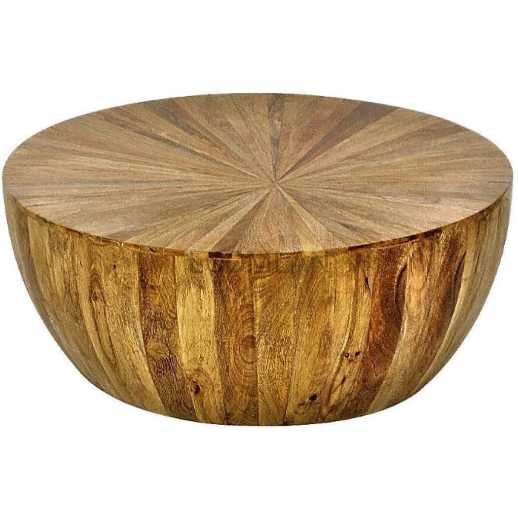 36" Round Solid Wood Drum Coffee Table