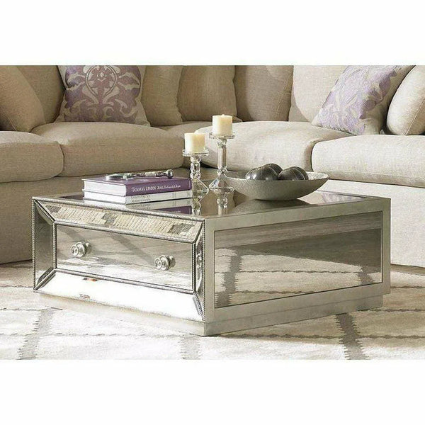 36" Square Mirrored Coffee Table With Storage Coffee Tables LOOMLAN By Bassett Mirror