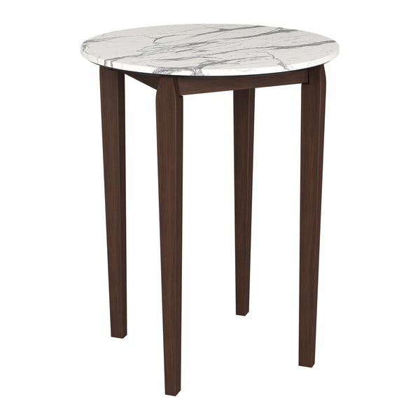 Vernon White Stone and Wood Round Bar Table